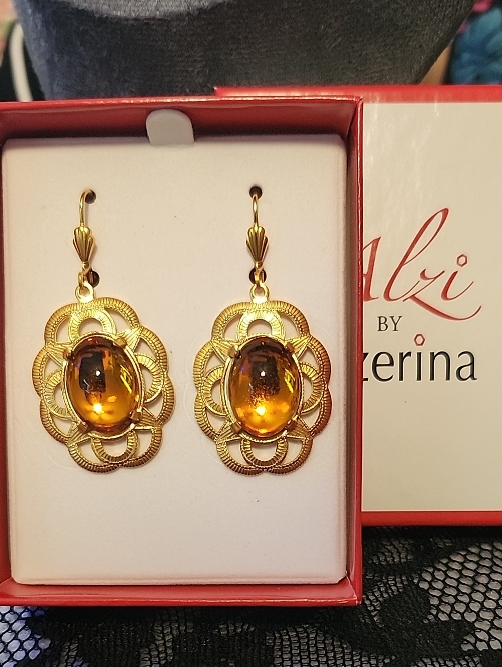 Gold-Tone Amber Drop Earrings